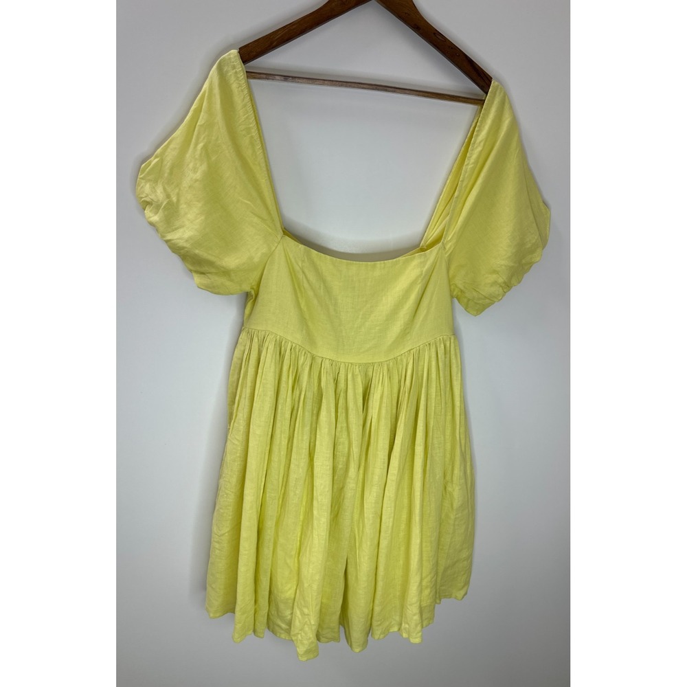 Mable Butter Yellow Linen Blend Puff Sleeve Mini Dress Large Babydoll Coquette - Picture 16 of 16